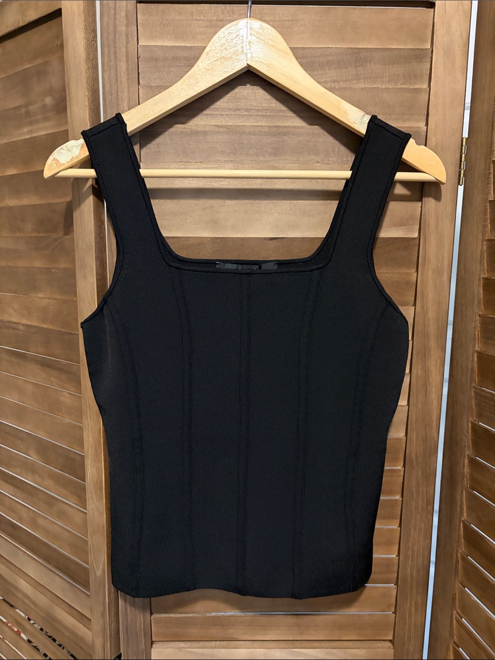 Women's Black Square Neck Tank Top - Classic Knit